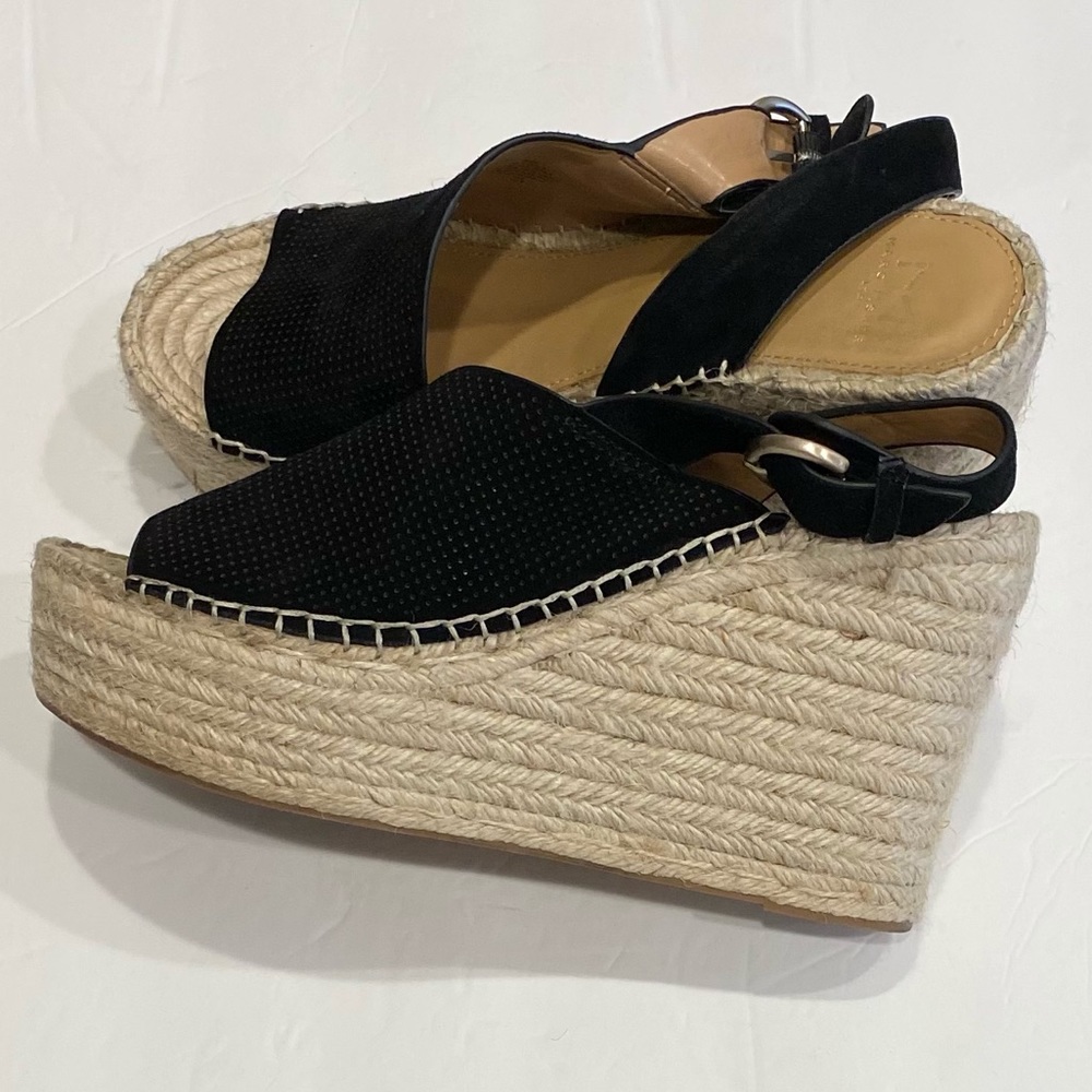 ❤️SOLD❤️Marc Fisher LTD Black Suede Andela Espadrille Wedge Sandals - Picture 4 of 9